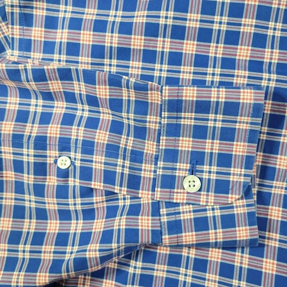 Brooks Brothers Dress Shirt Mens XL Blue Plaid Non Iron Stretch Button Down